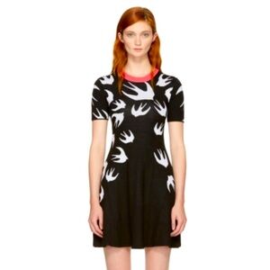 Alexander Mc Queen Black, swallow print skater knit dress